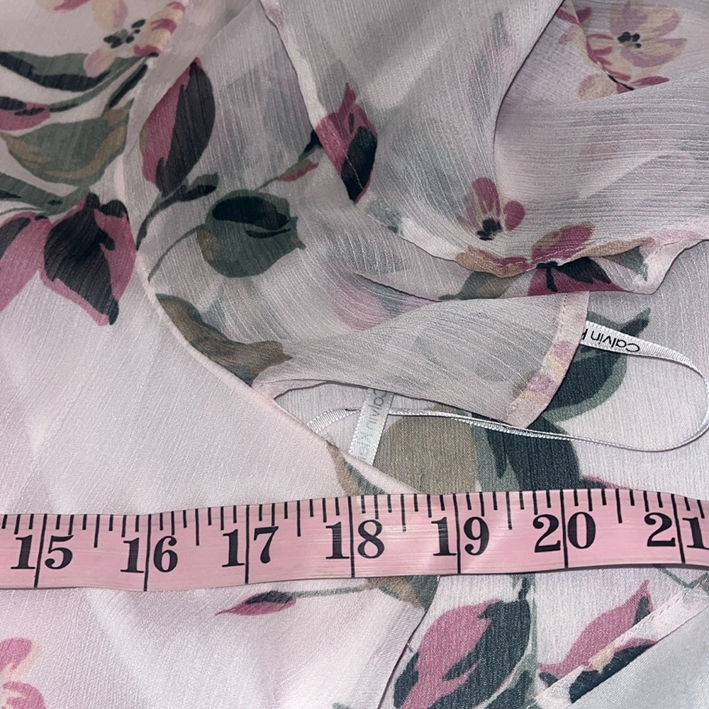 Calvin Klein Women’s Pink Floral Caplet Flutter Sleeves Maxi Chiffon Dress Sz 12 - Picture 6 of 12